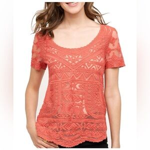 Like new! Anthro sheer Palais Tee - Red - M Deletta Anthropologie brand 39782933